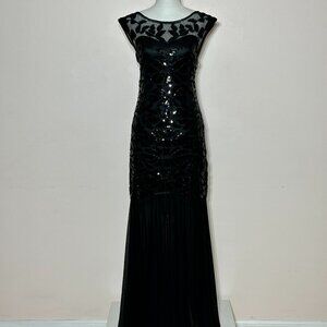 Black Sequin Top with Sheer Skirt at Knee Gown Drop Waist Size S